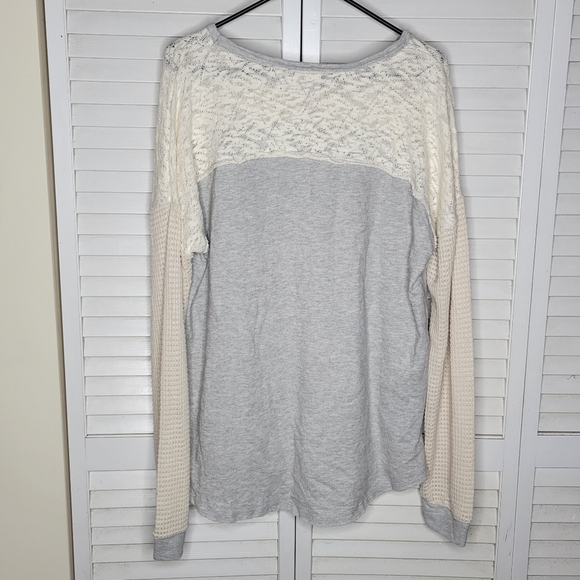Knox Rose Mixed Media Ribbed Knit/Lace/Waffle Knit Long Sleeve Boho Top PLUS XXL - Picture 6 of 10